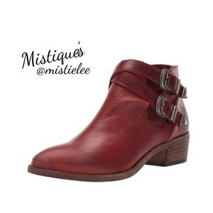 FRYE Red GENUINE Leather Double Buckle Ankle Boot 6B NWT